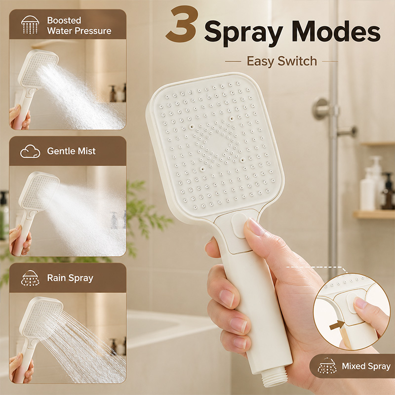 Jet Home Bathroom Accessories - Matte Cream 3 Mode High Pressure