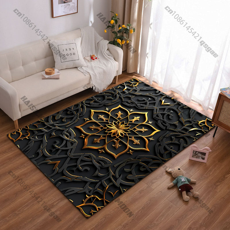 Home Toilet Bathroom Design - Elegant intricate golden floral design carpet