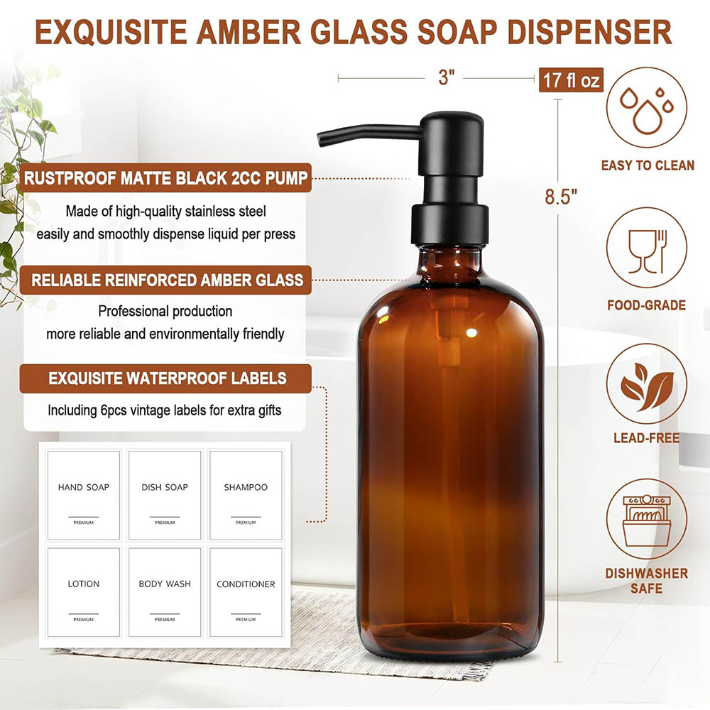 Amber Glass Soap Dispenser, 2  - đánh giá và giá Soap Dispenser Pump